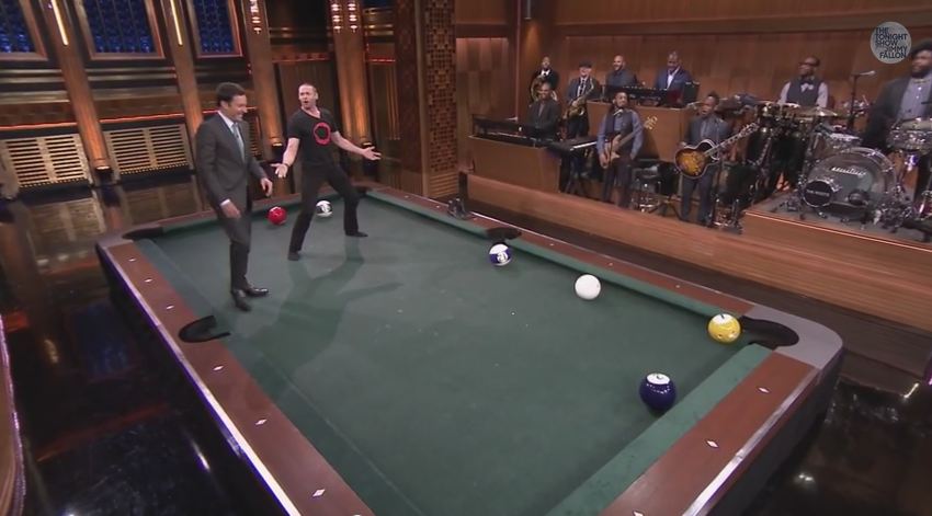 Hugh Jackman And Jimmy Fallon Play Pool Bowling 1117