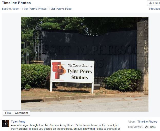 Tyler Perry christens Fort McPherson with studio name, promises updates