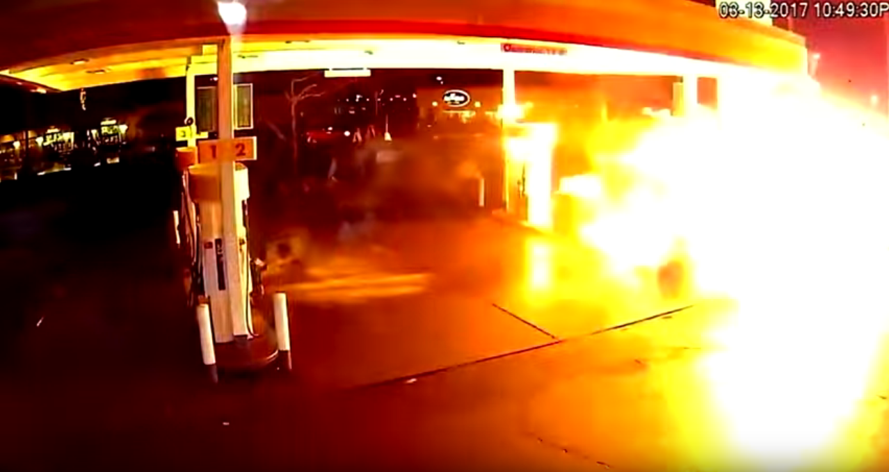 Fiery explosion after Uber vehicle hits Seattle gas pump