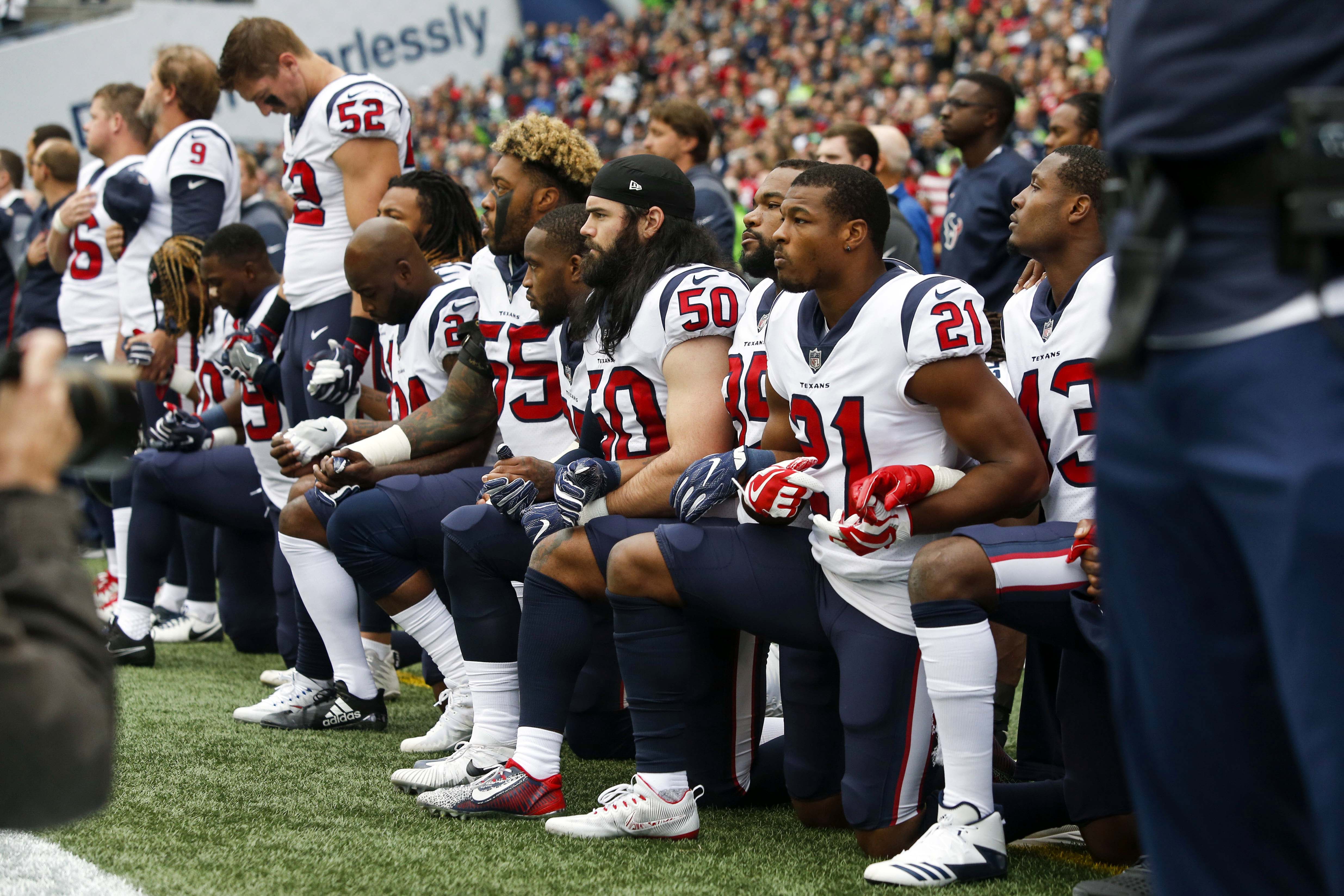 Reacting to owner Bob McNair's comments, many Houston Texans kneel